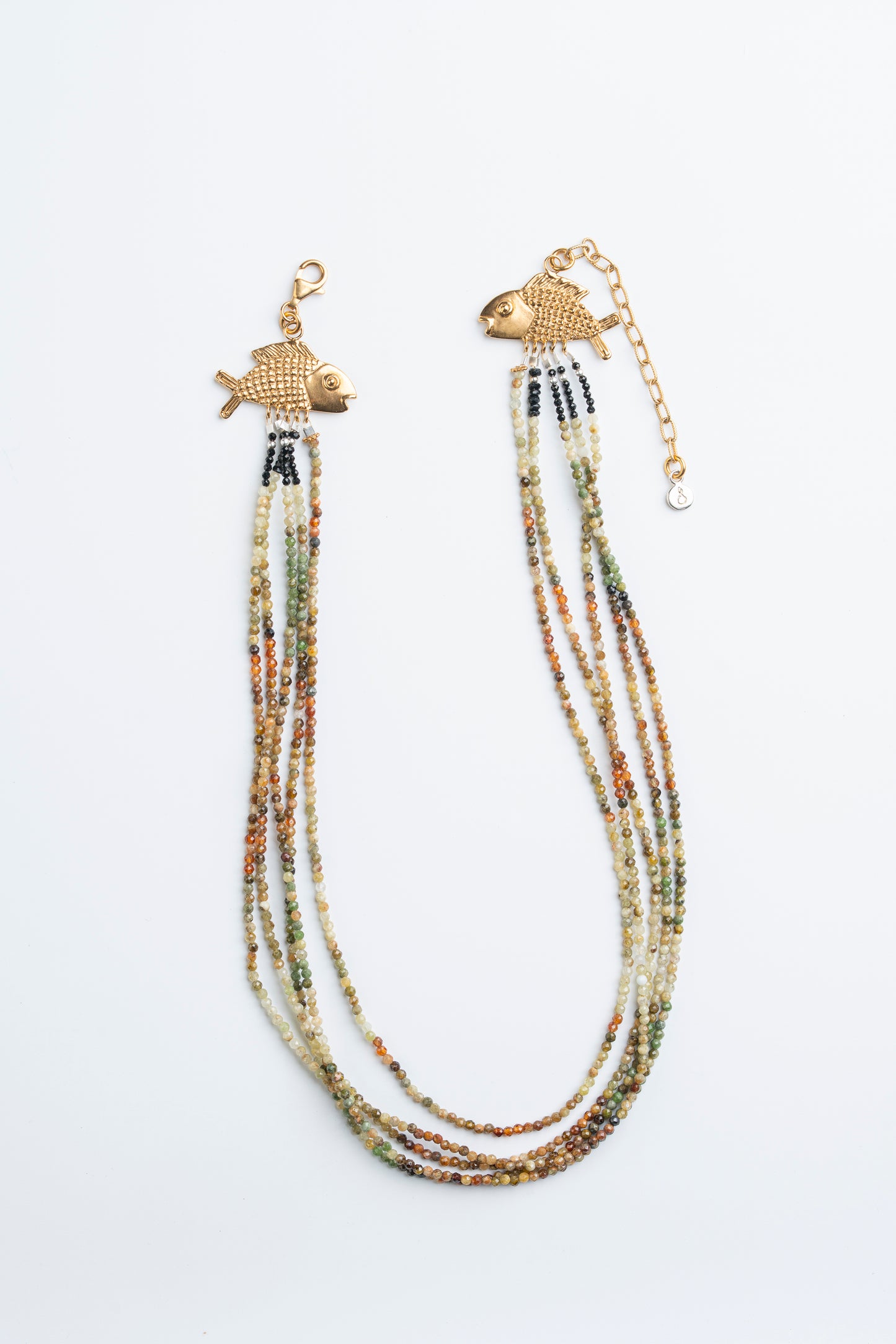 Collar Peces Granate Verde Facetado: El Resplandor Profundo del Océano
