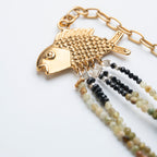 COLLAR PECES GRANATE VERDE FACETADO: El Resplandor Profundo del Océano